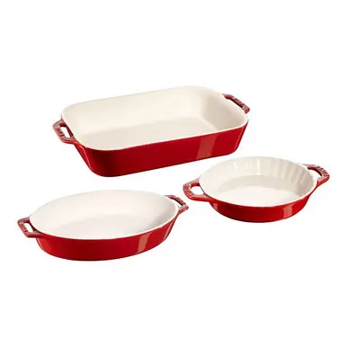Direct From Factory Staub - Cherry Red 3 Pc Mixed Baking Dish Set