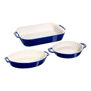 Authentic Staub - Dark Blue 3 Pc Mixed Baking Dish Set