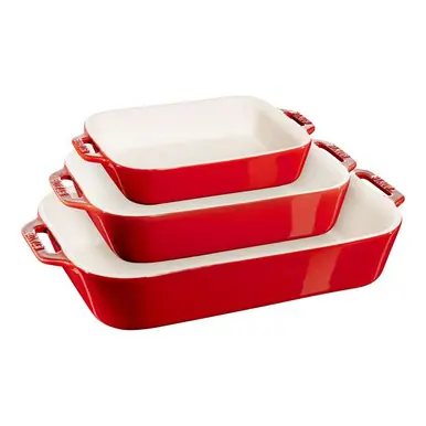 Last Chance Staub - Cherry Red 3 Pc Rectangular Baking Dish Set