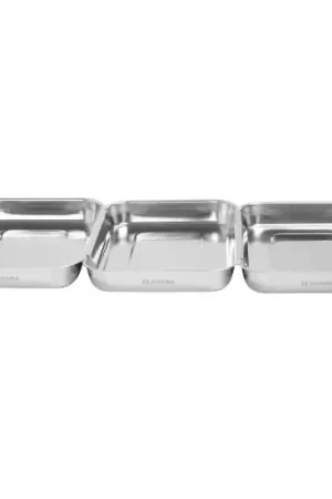 3-piece breading dish set, stainless steel, 15 x 22 x 3 cm - Zokura Best Price