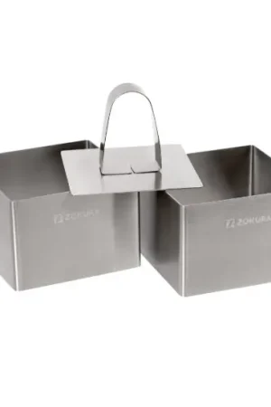 2-piece square molds with pusher, stainless steel, 7x7x5cm - Zokura Fresh Stock